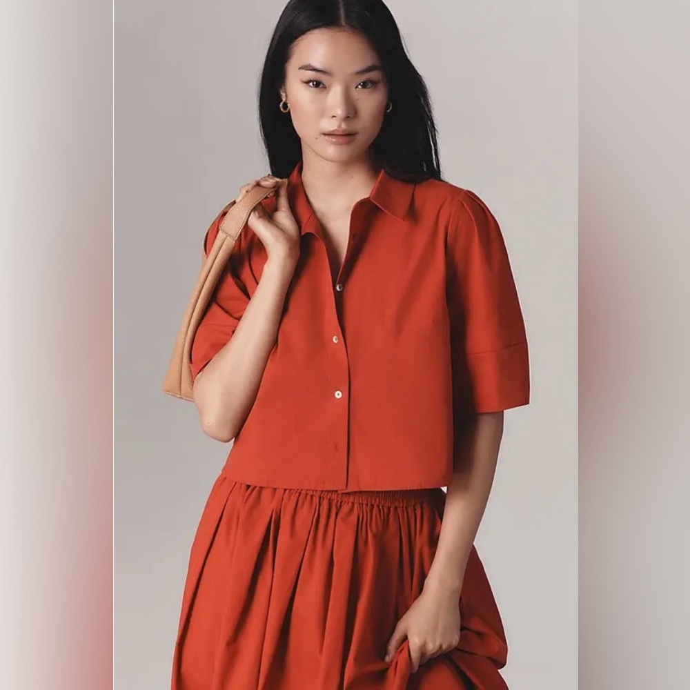 NWT Size MP- Anthropologie 100% Cotton Lantern-Sleeve Blouse (NWT US$98)
